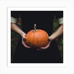 Woman Holding A Pumpkin Art Print
