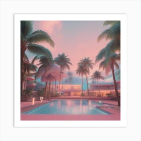 Pool With Palm Trees Art Print