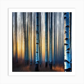 Birch Trees At Sunrise Art Print