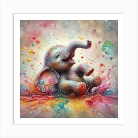 Elephant Splashing Art Print