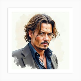 Johnny Depp In An Expressive Watercolor Portrait, Delicate Strokes, And Emotion Art Print