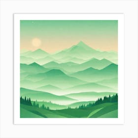 Misty mountains background in green tone 16 Art Print