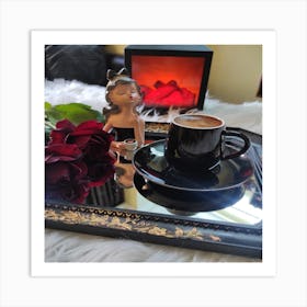 Coffee And Roses Art Print