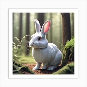 White Rabbit In The Forest Art Print