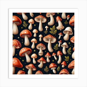 Seamless Pattern With Mushrooms 12 Art Print