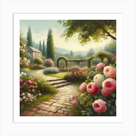 Rose Garden, Acrylic Style Painting 2 Art Print