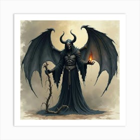 Demon Casting Black Magic In A Watercolor, Eerie Ambiance 1 Art Print