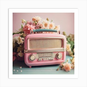 Firefly Vintage Pink And Grey Radio With Pastel Flowers 67023 (2) Art Print