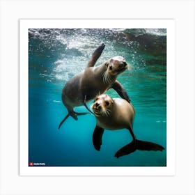 Two Sea Lions Swimming Art Print