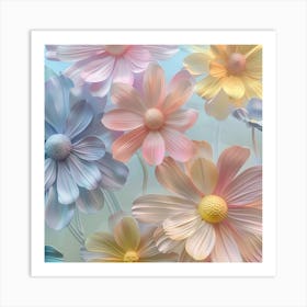 Flowers On A Blue Background 1 Art Print