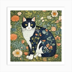 Cat In garden flowers Art Print