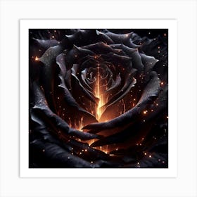 Black Rose With Fire Art Print