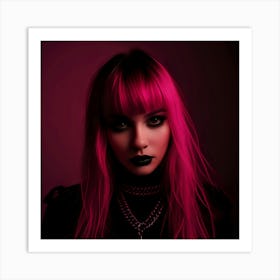 Gothic Girl With Pink Hair 1 Art Print