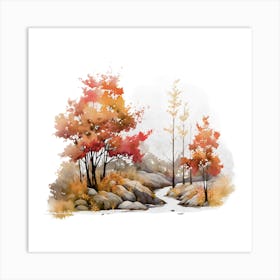 Watercolor Autumn Trees 12 Art Print