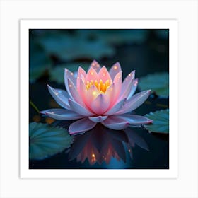 A Dreamy Lotus With Petals Of Glowing, Iridescent Colors Floating In A Celestial Garden 1 Art Print