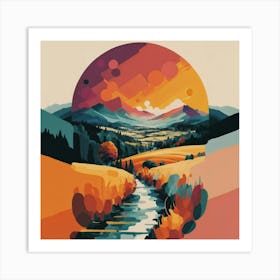 The wide, multi-colored array has circular shapes that create a picturesque landscape 10 Art Print