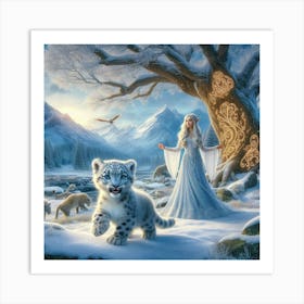 Fairy and the white tiger Art Print