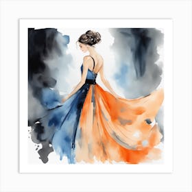 Woman In An Orange And Blue Dress Art Print