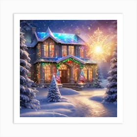 Christmas House In The Snow 3 Art Print