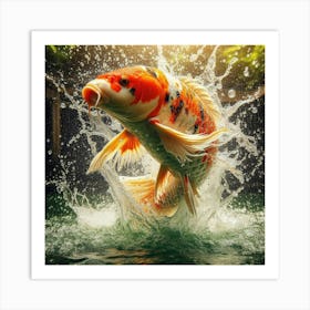 Koi Fish Jumping 3 Art Print