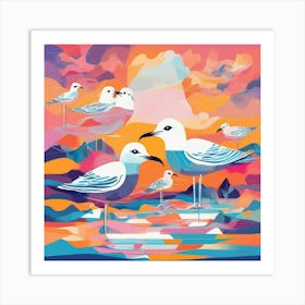 Seagulls At Sunset 1 Art Print