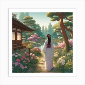 Asian Girl in the Garden Art Print