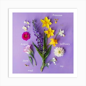 Birth flowers family bouquet Art Print