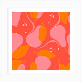 Pattern With Bright Pink Pears Square Art Print