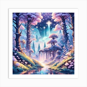 A Fantasy Forest With Twinkling Stars In Pastel Tone Square Composition 266 Art Print