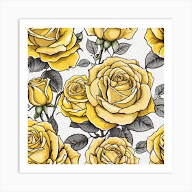 Yellow Roses Seamless Pattern 10 Art Print