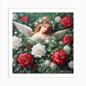 Angel With Roses Art Print