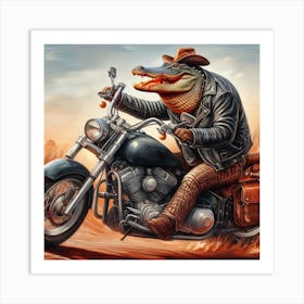 Alligator On A Motorcycle 4 Art Print