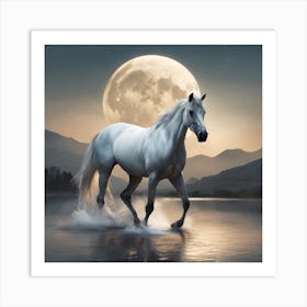 White Horse In The Moonlight Art Print