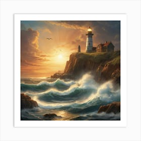 Albedobase Xl Majestic Lighthouse On Rocky Cliff Crashing Wave 1 Art Print