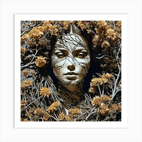 Double Exposure Of Tree Branches Melting Into The Contours Of Dried Flowers Vintage Expressiveness 419038486 Art Print