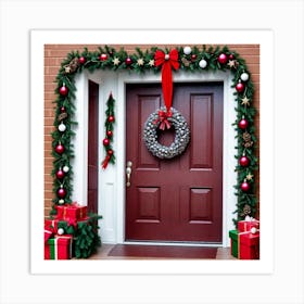 Christmas Door Garland Art Print