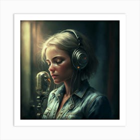 Girl With Headphones 2 Art Print