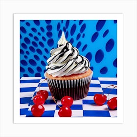 Cupcake Blue Checkerboard 2 Art Print
