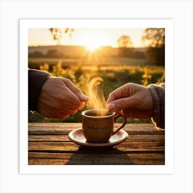 Couple Holding A Cup Of Coffee Art Print