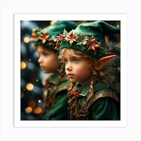 Watercolor Christmas Elves Studio Photography Complex Details High Detail Art Print