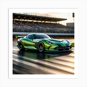 Green Sports Car On A Track Art Print