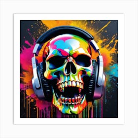 Skull With Headphones 31 Art Print