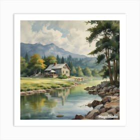 Cabin By The River Art Print