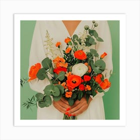 Orange And White Wedding Bouquet Art Print