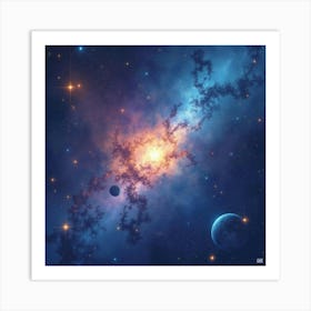 Watercolor Space With Vivid Star Constellations 1 Art Print