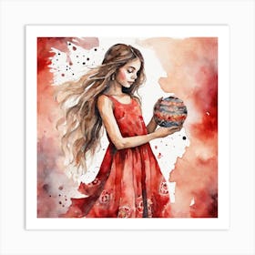 Boho art with red dress Art Print