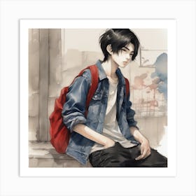 Boy With A Backpack Art Print