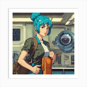 Anime Girl With Blue Hair 1 Art Print