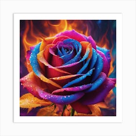 Rainbow Rose On Fire Art Print