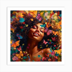 Afro-American Woman With Butterflies 2 Art Print